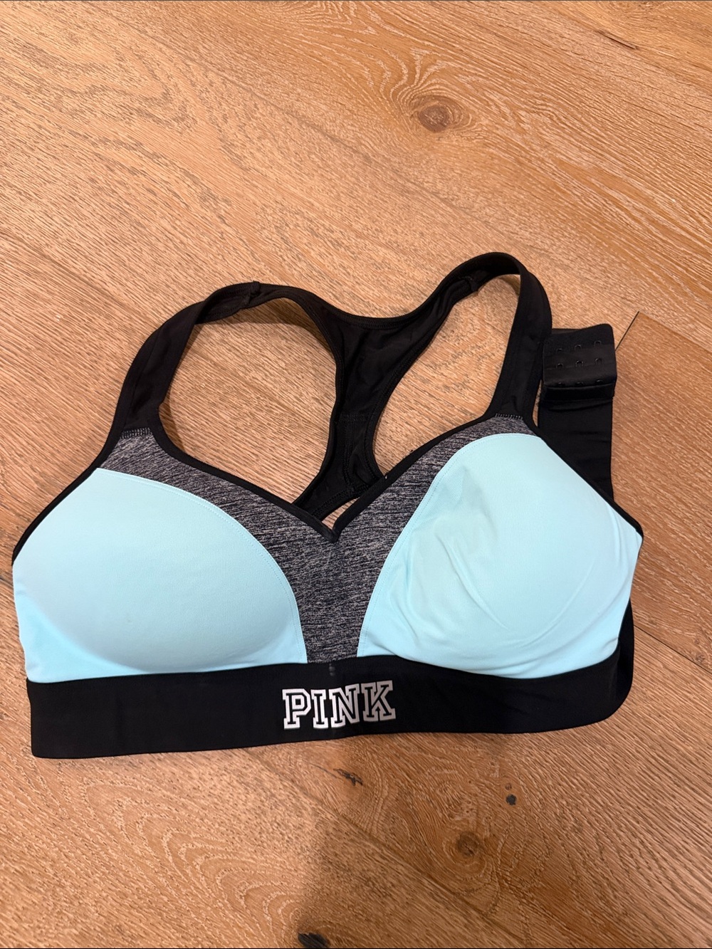 PINK Victoria's Secret Light Blue, Heather Gray & Black Racerback Sports Bra